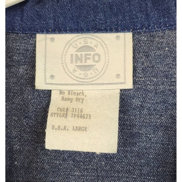 Info USA Jean Shirt Womens Large Blue Denim 90s Bejeweled Embroidered Button Up - Picture 3 of 10